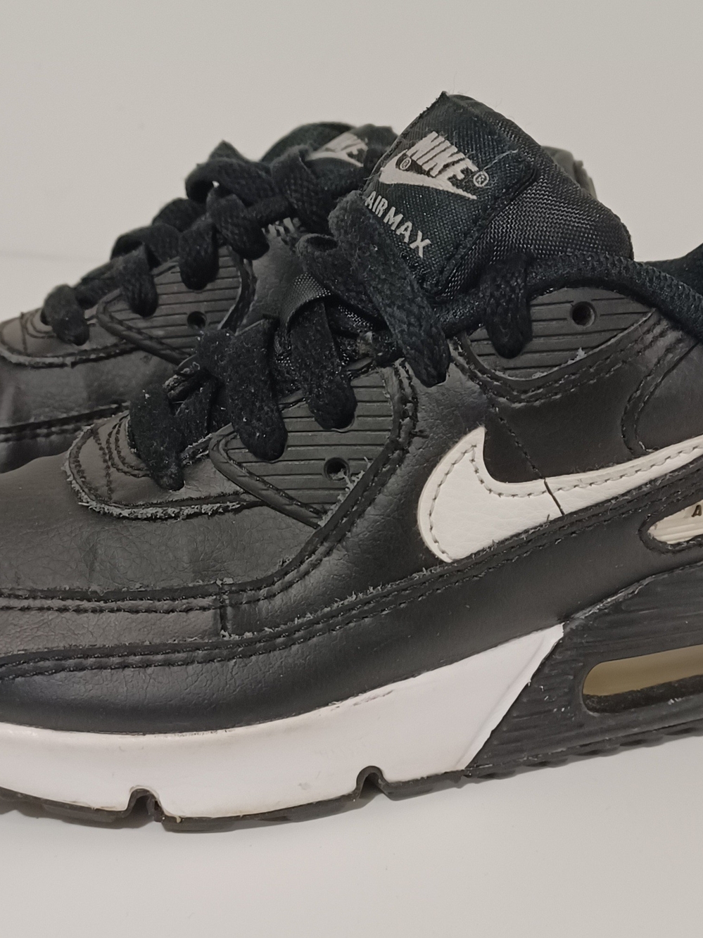 Nike Air Max 90 Leather Black White Sneakers kids shoes Size 13C